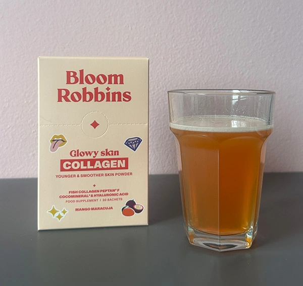 Glowy Skin Collagen a pohár vody